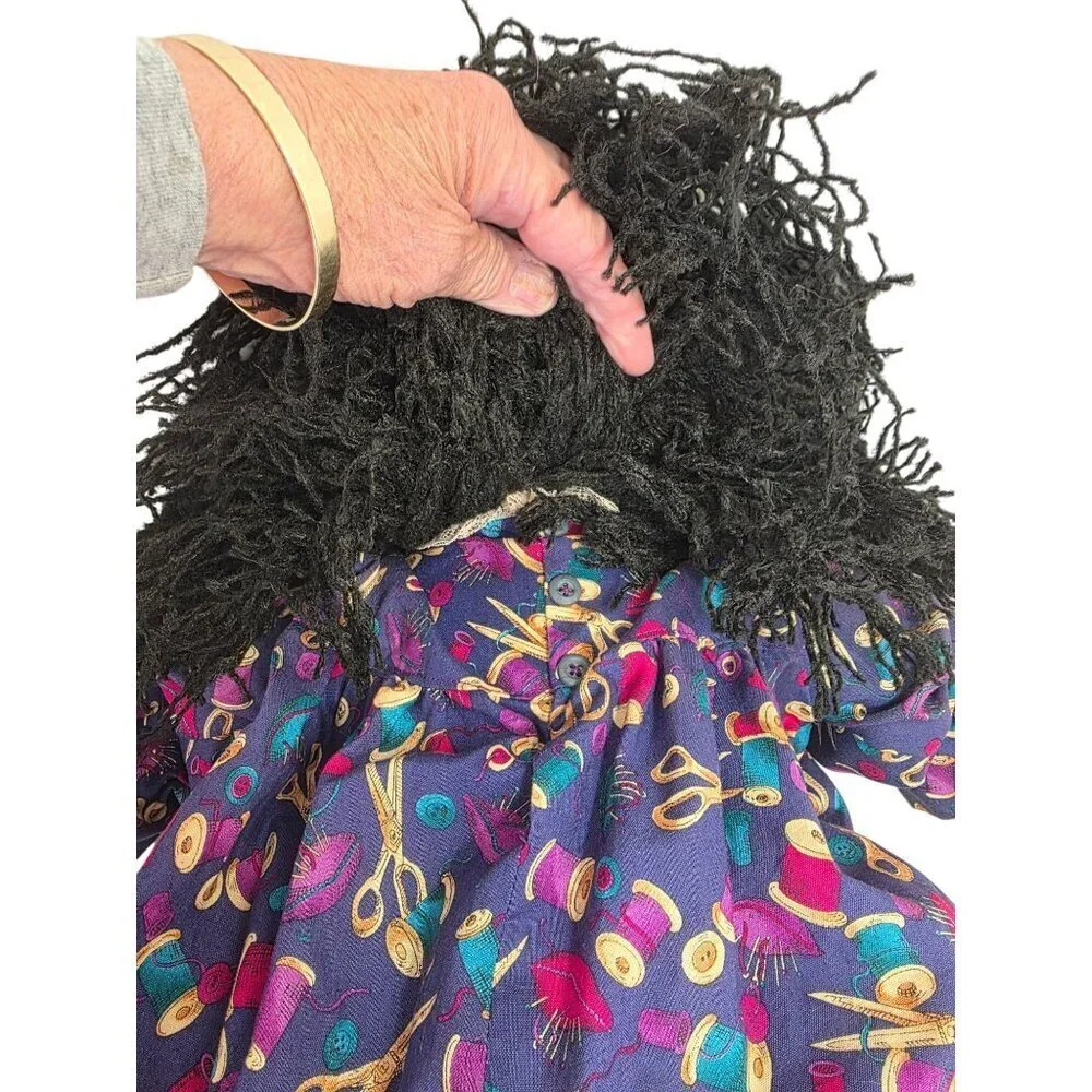 Handmade 90/00s 26″ African American Cloth Rag Doll Yarn Hair Folk Art Vtg Style